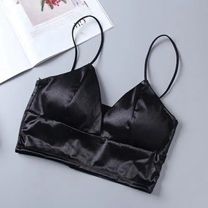 New satin top crop push up black